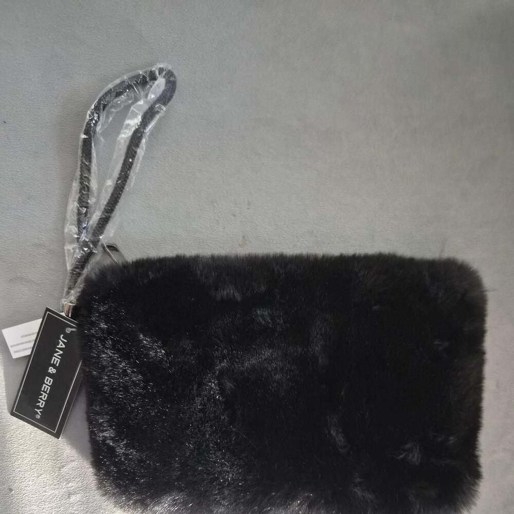 Jane & Berry Black Faux Fur Wristlet with Beaded Strap